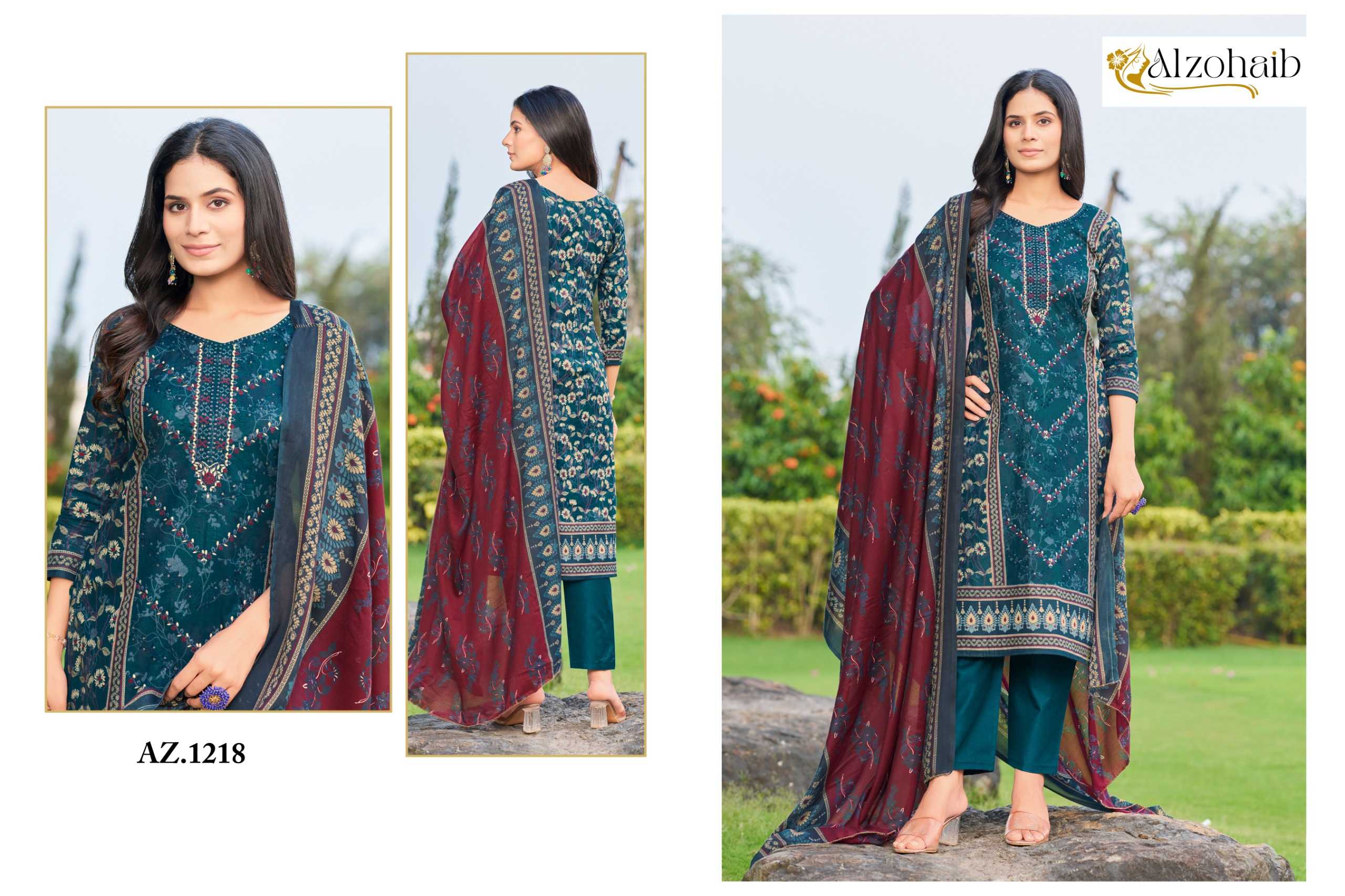 Alzohaib Az 1216 TO 1219 Catalog Cotton Duppatta buy pakistani suits in india