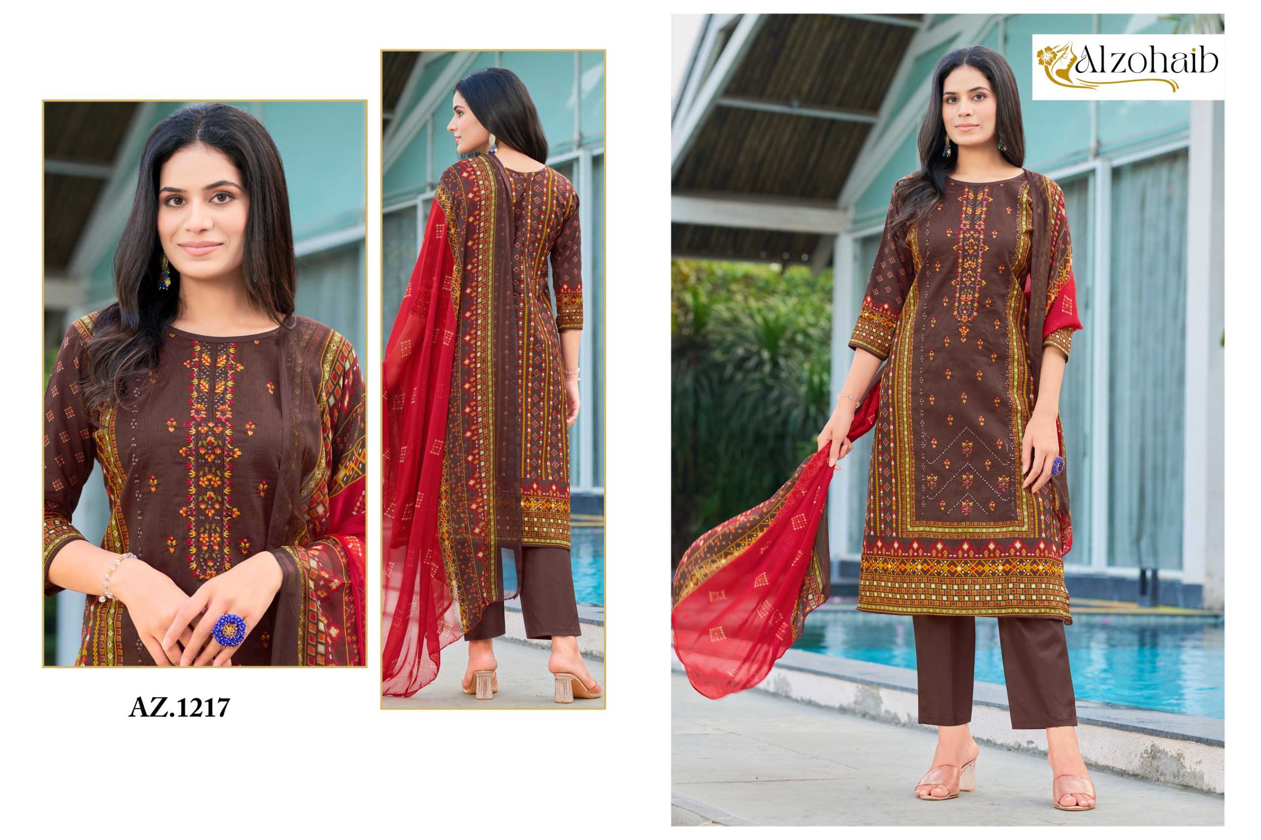 Alzohaib Az 1216 TO 1219 Catalog Cotton Duppatta buy pakistani suits in india