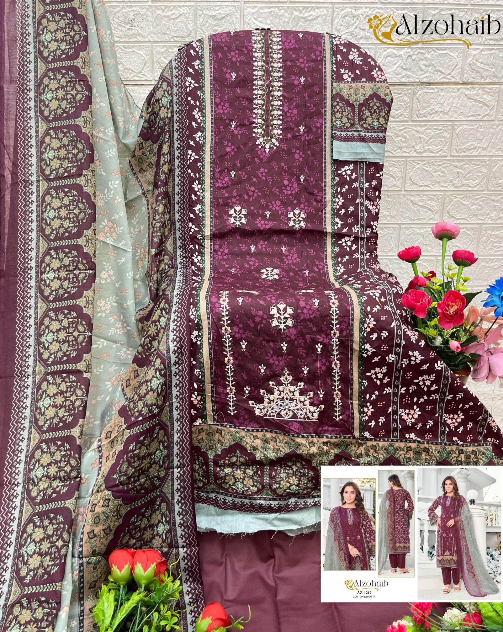 Alzohaib Sarra Vol 1 catalog Chiffon Dupatta new fashion design pakistani suits
