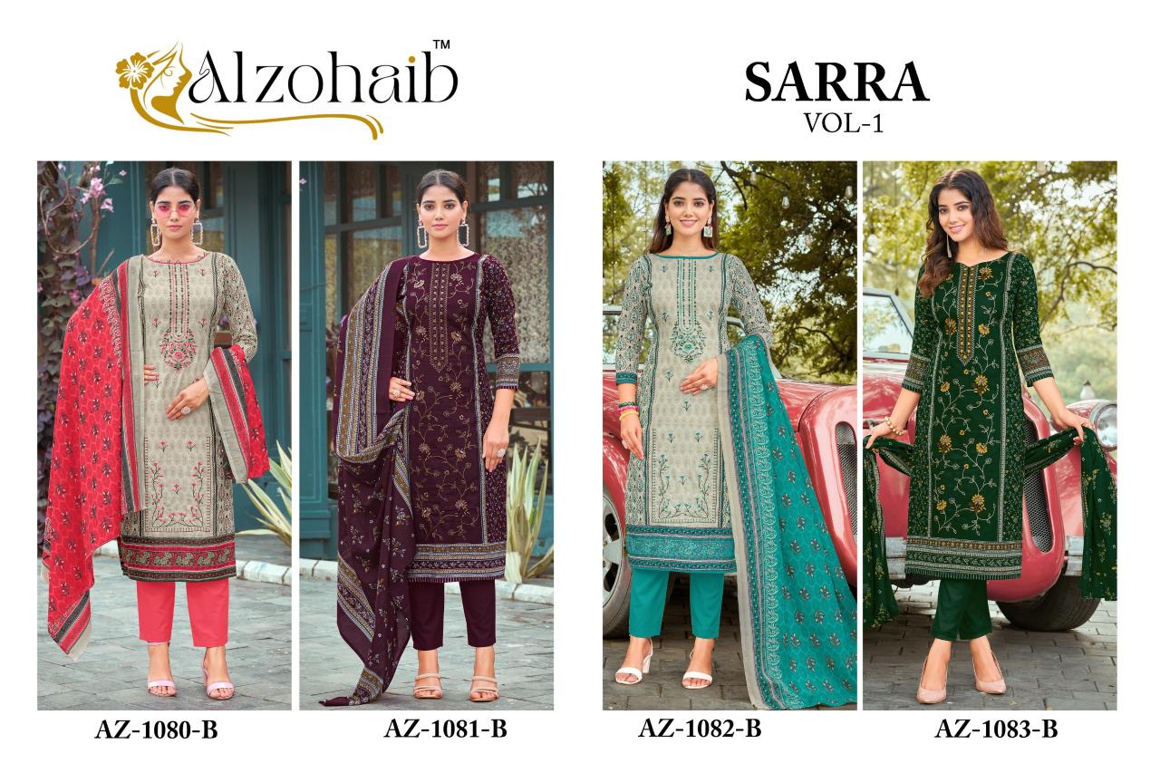Alzohaib Sarra Vol 1 catalog Chiffon Dupatta new fashion design pakistani suits