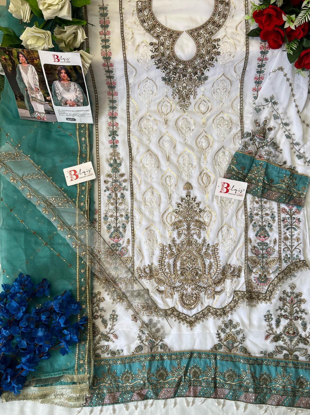 Bilqis B 142 G TO J Catalog white pakistani suit uk