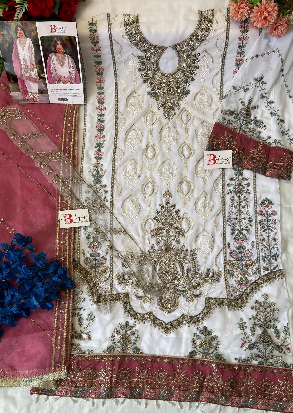 Bilqis B 142 G TO J Catalog white pakistani suit uk