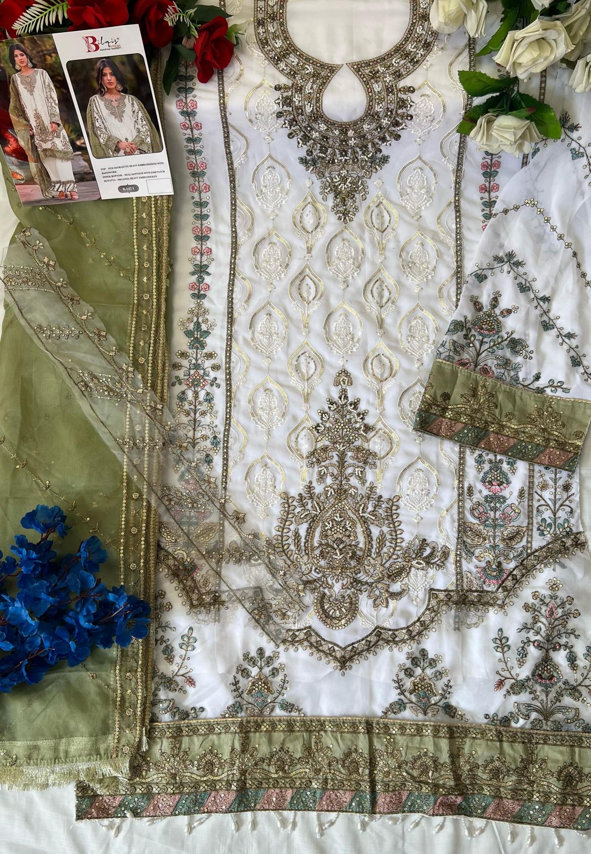 Bilqis B 142 G TO J Catalog white pakistani suit uk