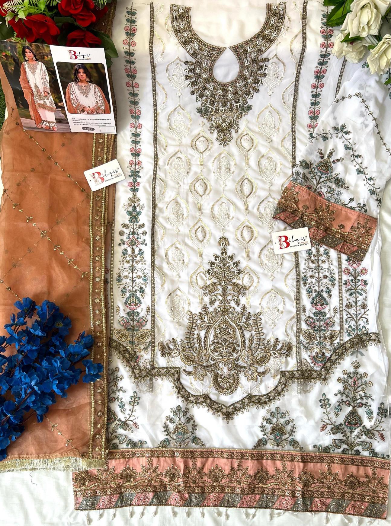 Bilqis B 142 G TO J Catalog white pakistani suit uk