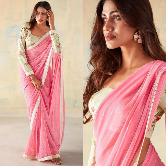 Dazira Bright Cheks Georgette Silk catalog india beautiful saree women