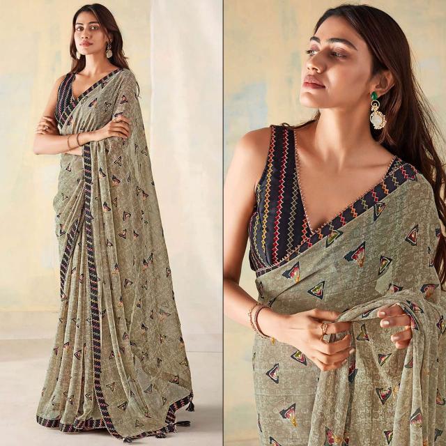 Dazira Bright Cheks Georgette Silk catalog india beautiful saree women
