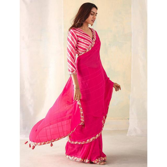 Dazira Bright Cheks Georgette Silk catalog india beautiful saree women