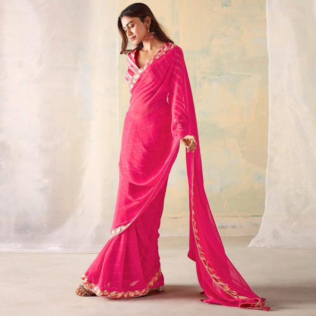 Dazira Bright Cheks Georgette Silk catalog india beautiful saree women
