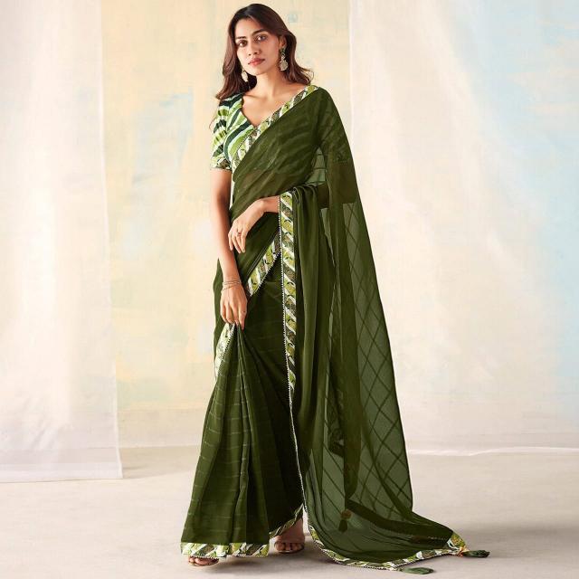 Dazira Bright Cheks Georgette Silk catalog india beautiful saree women