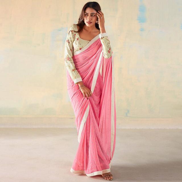 Dazira Bright Cheks Georgette Silk catalog india beautiful saree women