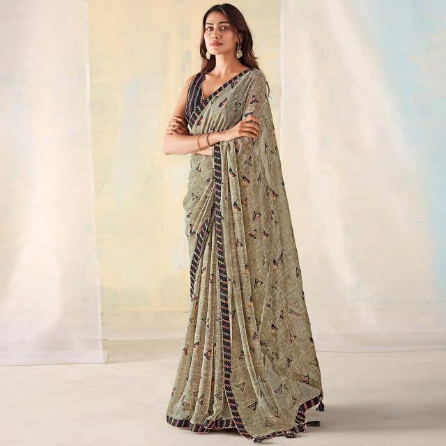Dazira Bright Cheks Georgette Silk catalog india beautiful saree women