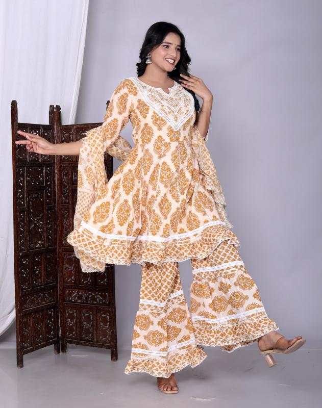 Felocity Cotton Peplam Sharara catalog embroidered cotton kurtis manufacturers india