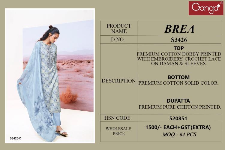 Ganga Brea 3426 catalog salwar kameez wholesaler forms