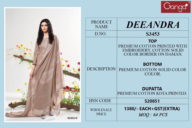 Ganga Deeandra 3453 catalog salwar kameez wholesale online shopping 