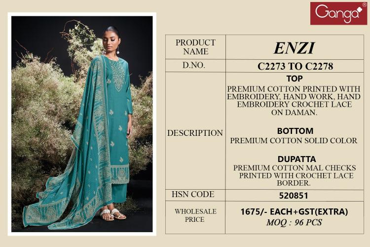 Ganga Enzi catalog wholesale unstitched salwar kameez suppliers