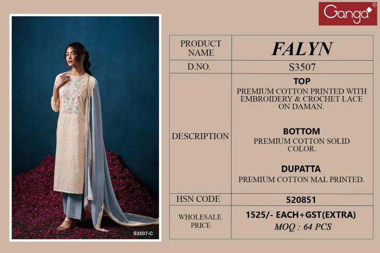 Ganga Falyn 3507 catalog salwar kameez manufacturers wholesale suppliers in surat surat gujarat