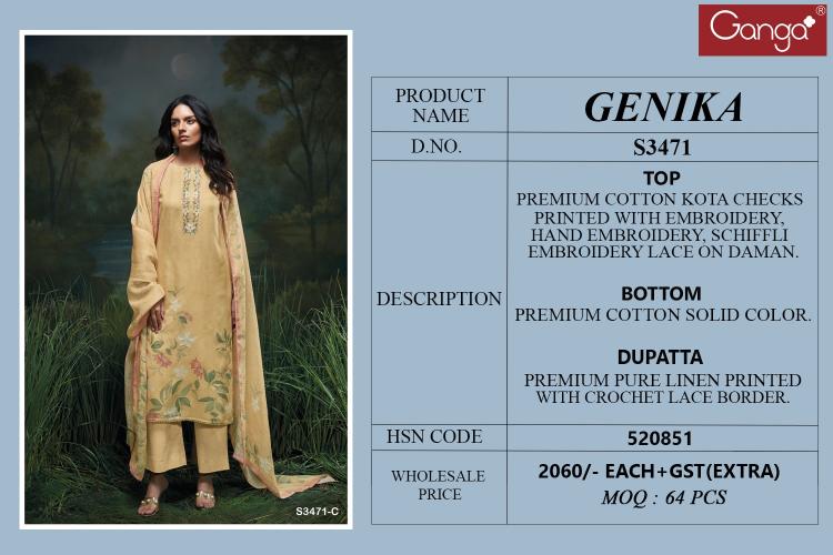 Ganga Genika 3471 catalog Premium Cotton salwar suits