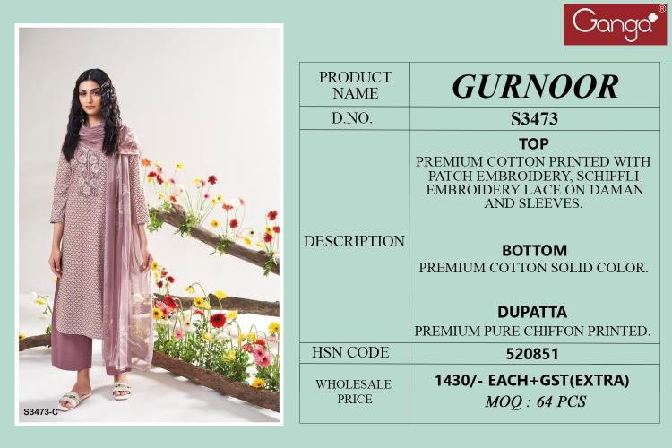 Ganga Gurnoor 3473 catalog wholesale salwar kameez uk