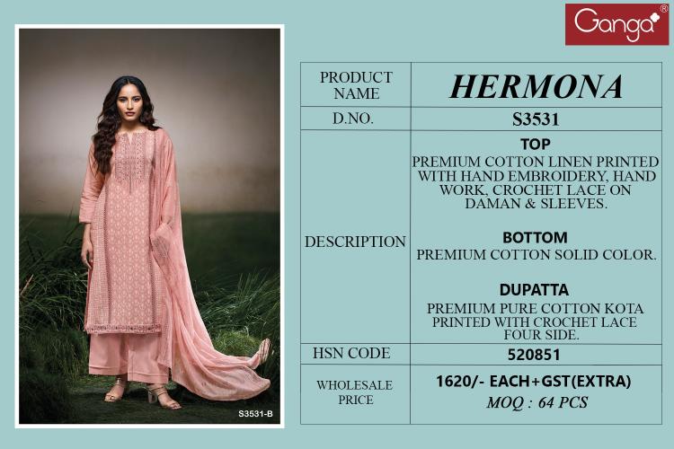Ganga Hermona 3531 catalog ludhiana design salwar kameez wholesale exporter