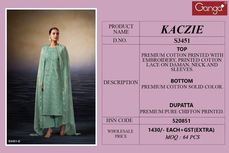 Ganga Kaczie 3451 catalog indian salwar kameez wholesale price