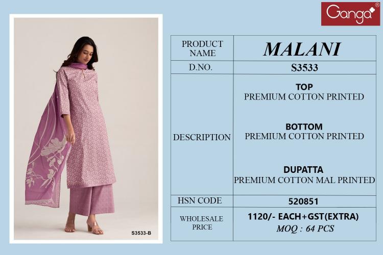 Ganga Malani 3533 catalog wholesale rate salwar kameez