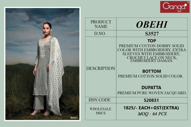Ganga Obehi 3527 catalog Cotton Dobby salwar suits