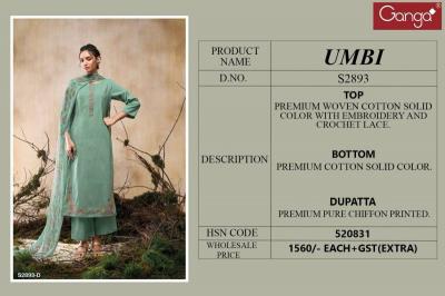 Ganga Umbi 2893 catalog ladies salwar kameez wholesalers in bangalore