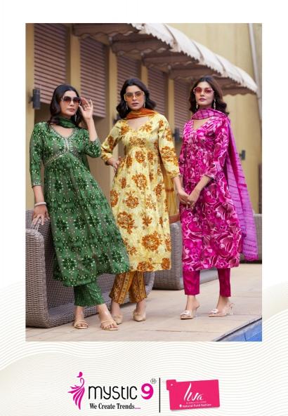 Mystic9 Pooja Vol-10 – Aliya Cut Kurti With Pant And Dupatta - Wholesale Catalog