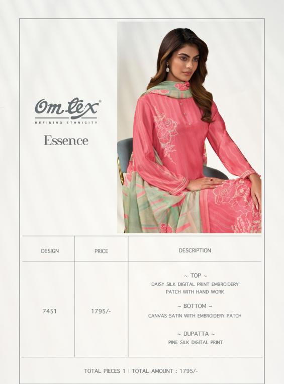 Omtex Essence 7451 catalog unstitched salwar kameez wholesalers in india