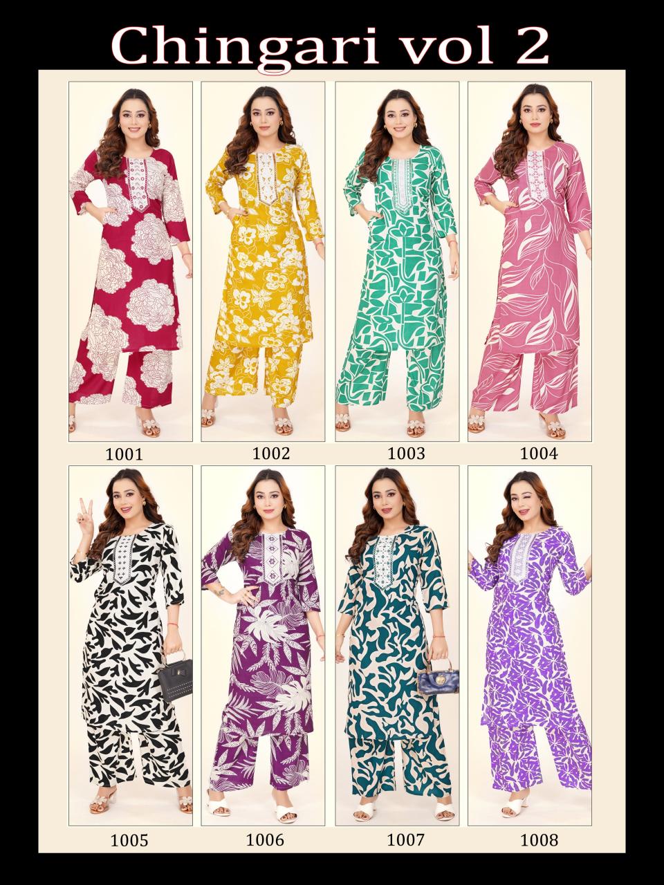 Padmavati Chingari Vol 2 catalog rayon print co ord set