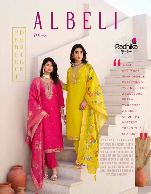 Radhika Lifestyle Albeli Vol 2 catalog mustard yellow kurti online india