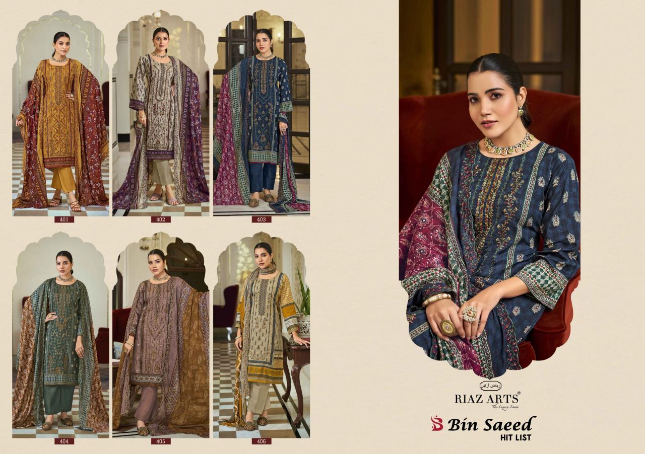 Riaz Arts Bin Saeed Hitlist Catalog wholesale ladies dress material in surat 