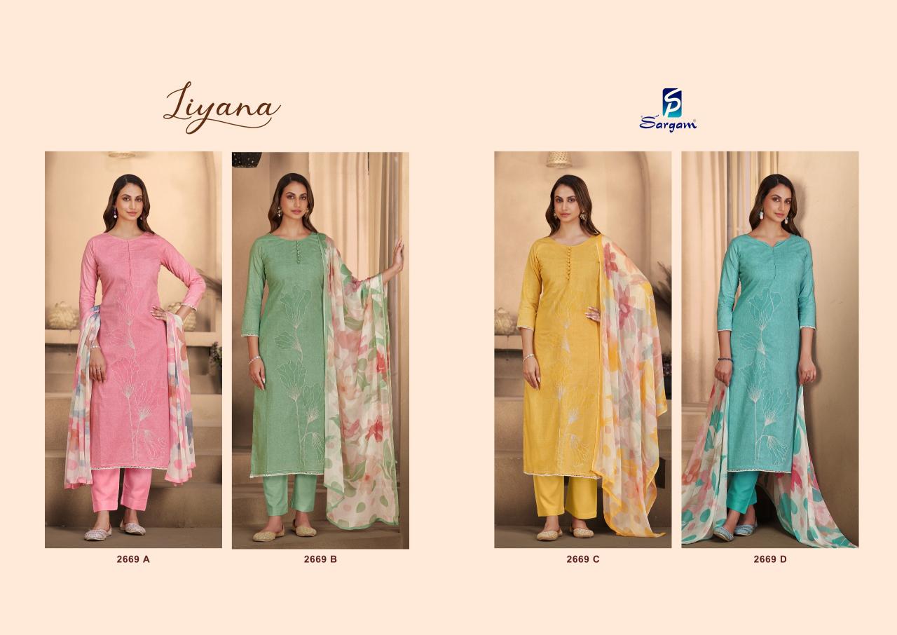 Sargam Liyana catalog famous dress material shop in surat
