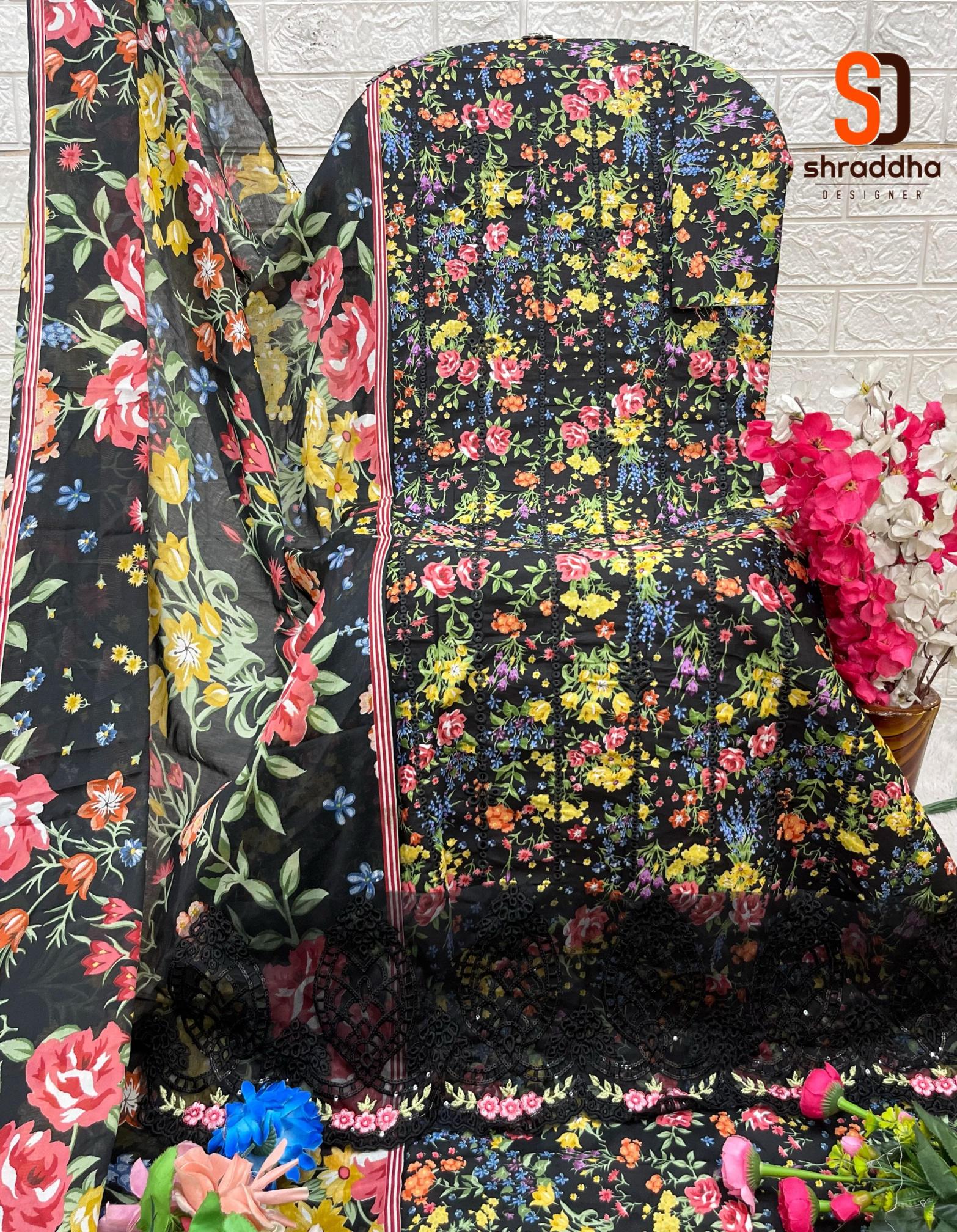 Shraddha Maria B Chikankari Vol 19 catalog Cotton Dupatta online pakistani plazzo suits