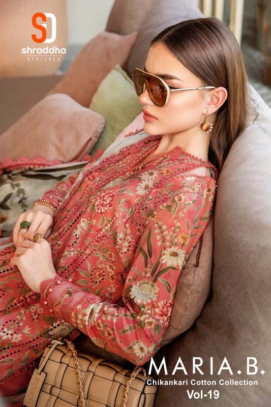 Shraddha Maria B Chikankari Vol 19 catalog Cotton Dupatta online pakistani plazzo suits