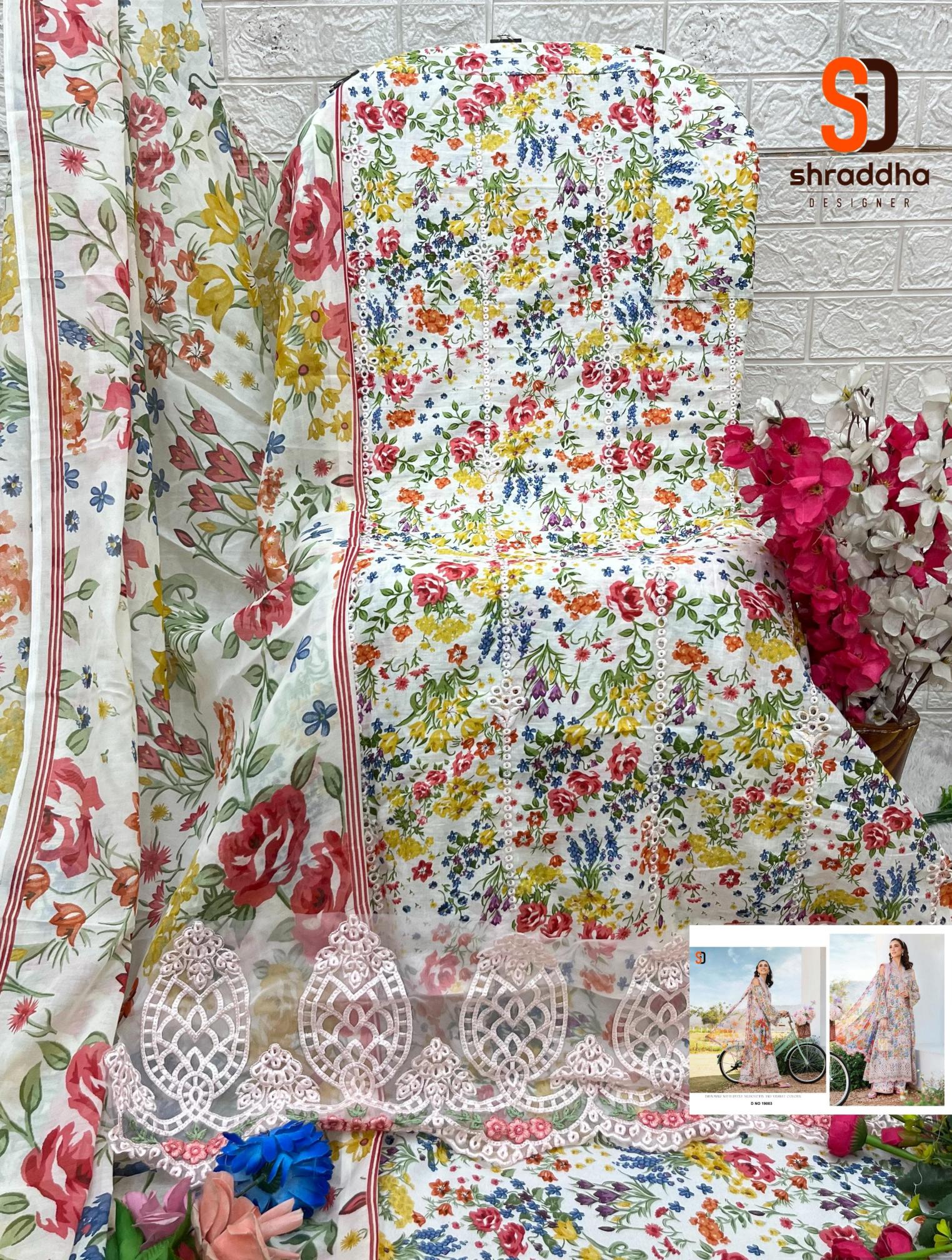 Shraddha Maria B Chikankari Vol 19 catalog Cotton Dupatta online pakistani plazzo suits