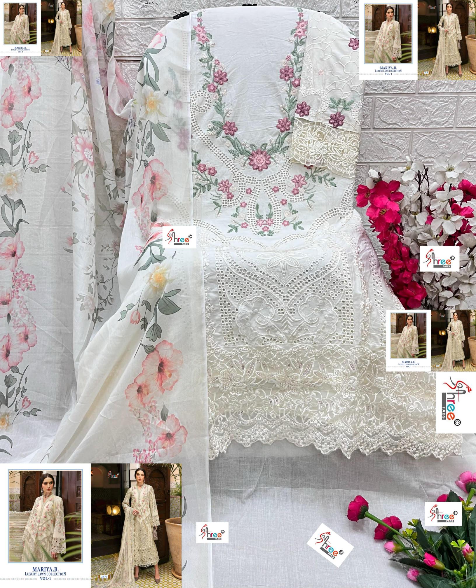 Shree Fabs Mariya B Luxury Lawn Collection Vol 1 catalog Chiffon Dupatta latest pakistani sharara suits