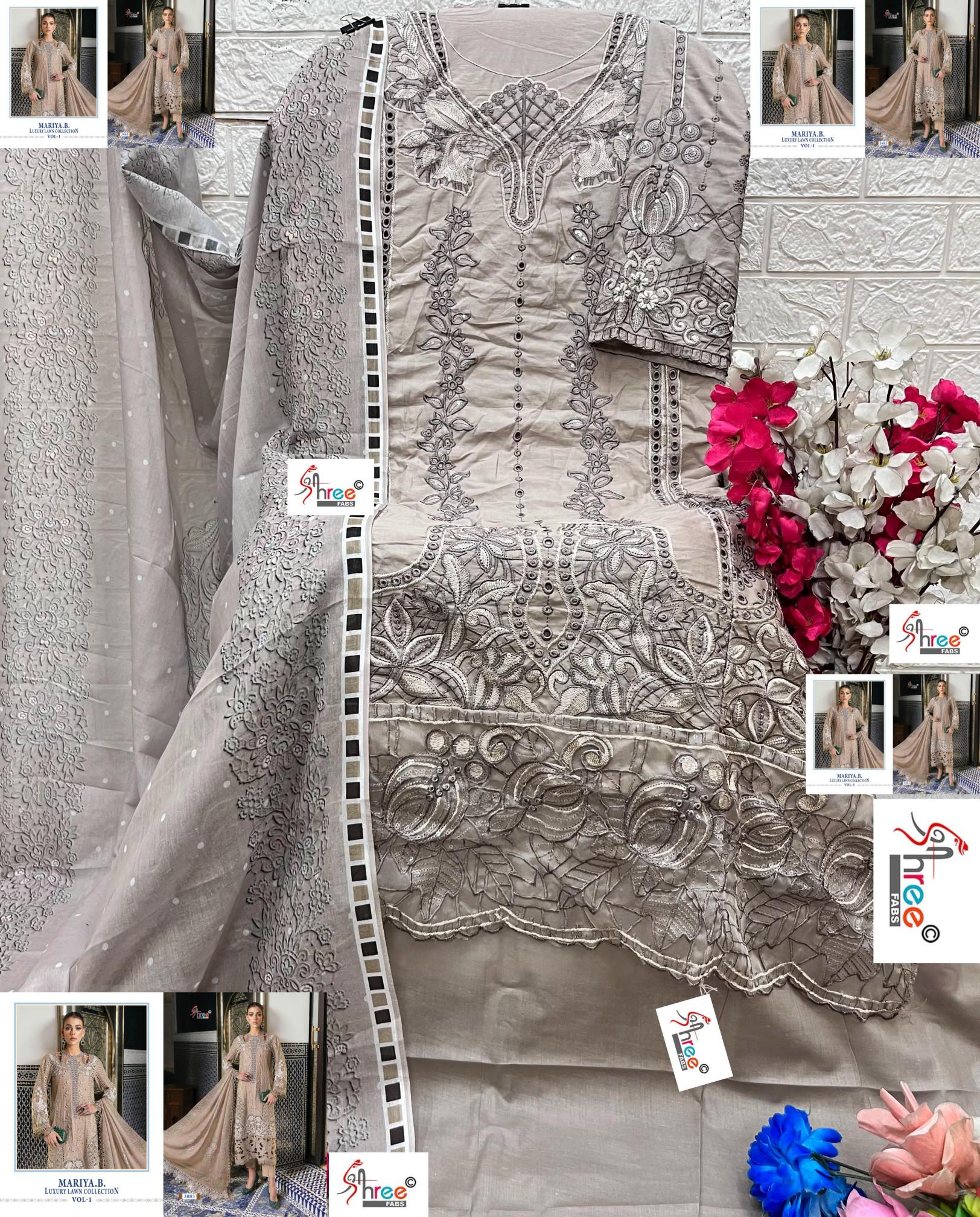 Shree Fabs Mariya B Luxury Lawn Collection Vol 1 catalog Chiffon Dupatta latest pakistani sharara suits