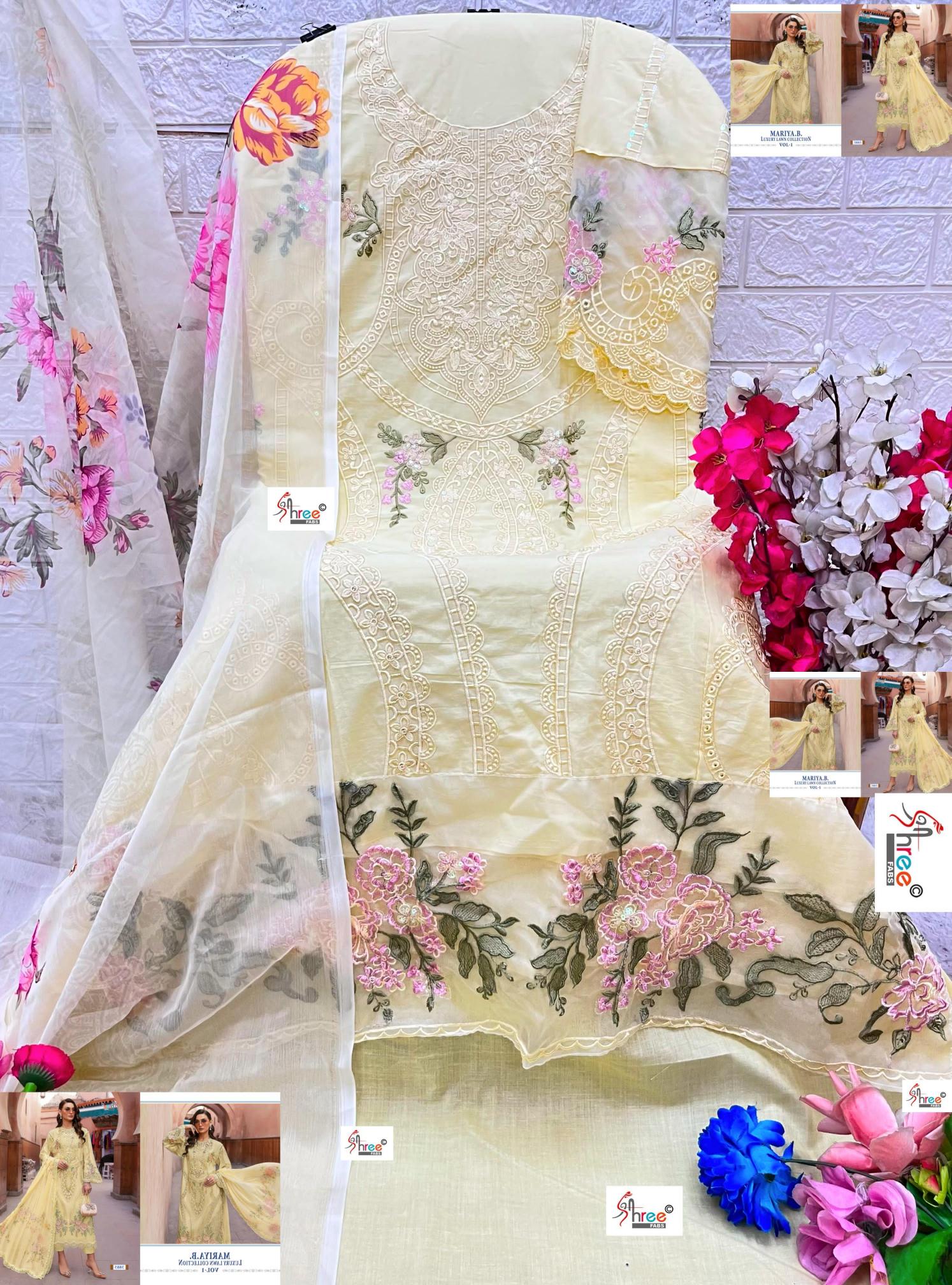 Shree Fabs Mariya B Luxury Lawn Collection Vol 1 catalog Chiffon Dupatta latest pakistani sharara suits