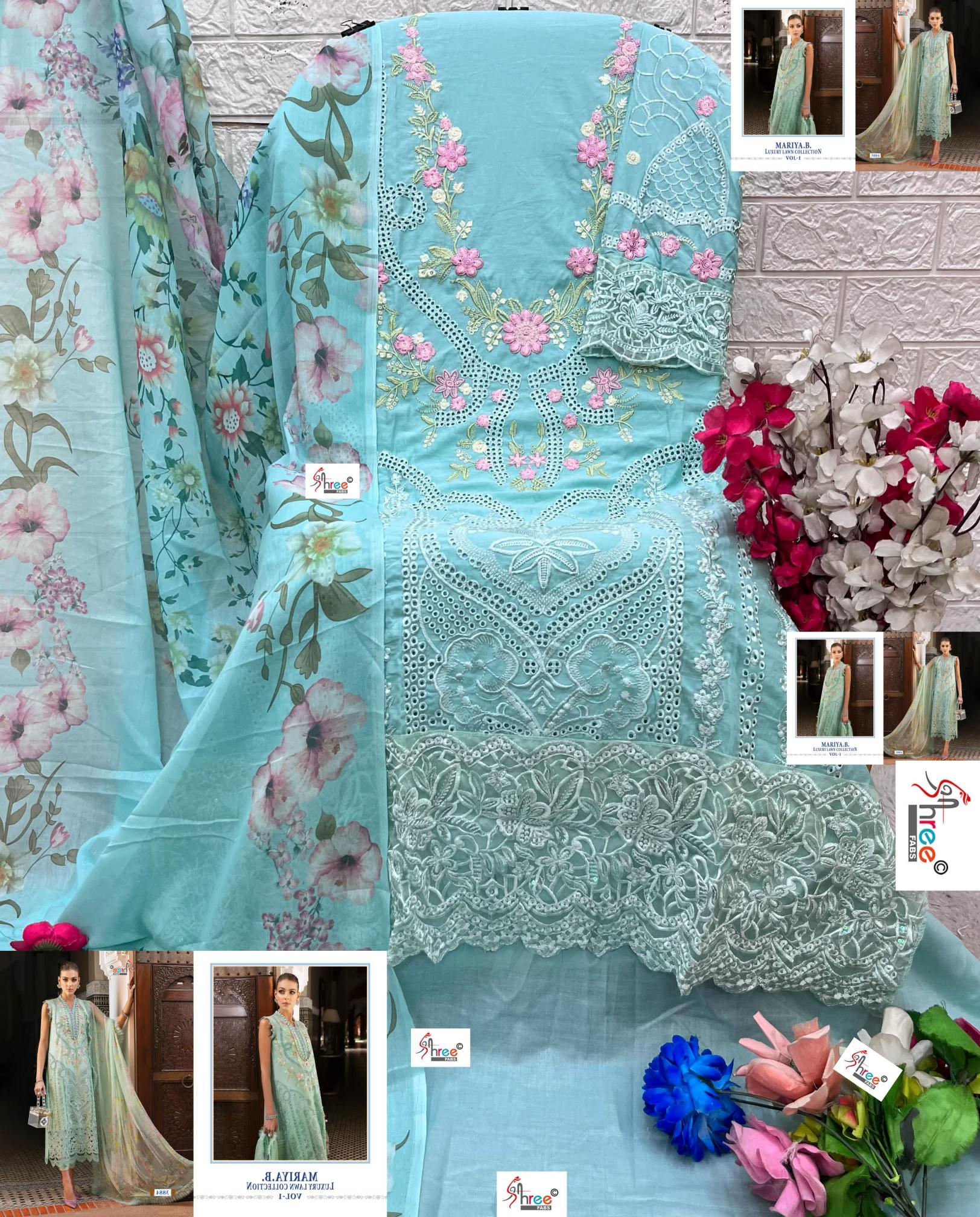 Shree Fabs Mariya B Luxury Lawn Collection Vol 1 catalog Chiffon Dupatta latest pakistani sharara suits