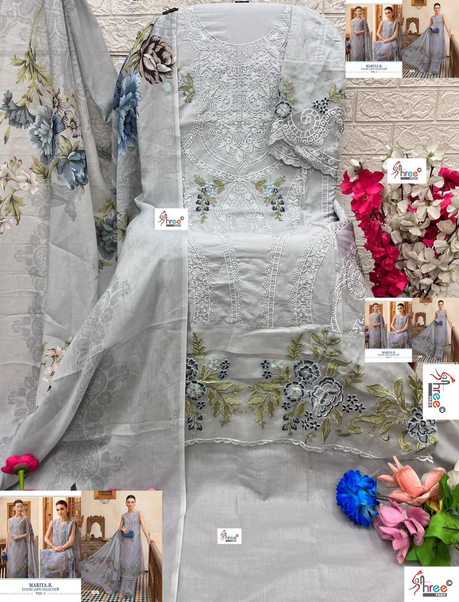 Shree Fabs Mariya B Luxury Lawn Collection Vol 1 catalog Chiffon Dupatta latest pakistani sharara suits