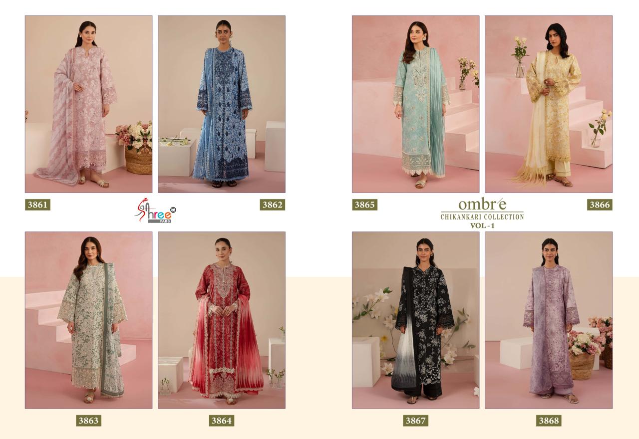Shree Fabs Ombre Chikankari Lawn Collection Vol 1 catalog Chiffon Duppatta chennai salwar kameez wholesaler