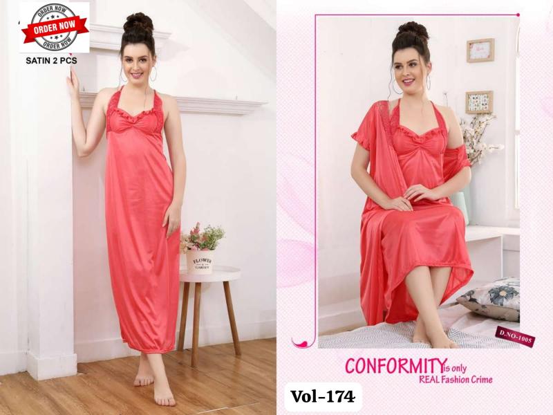 Summer Special Shinker Satin 2 Pcs Gown Nighty VOL.PC 174 catalog nighty for women