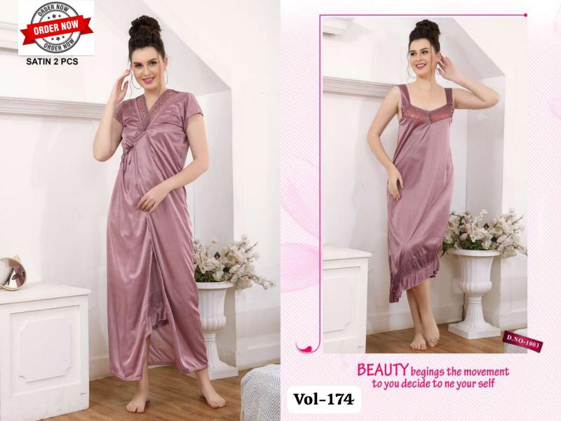 Summer Special Shinker Satin 2 Pcs Gown Nighty VOL.PC 174 catalog nighty for women