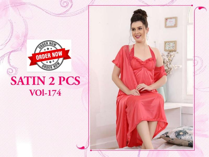 Summer Special Shinker Satin 2 Pcs Gown Nighty VOL.PC 174 catalog nighty for women