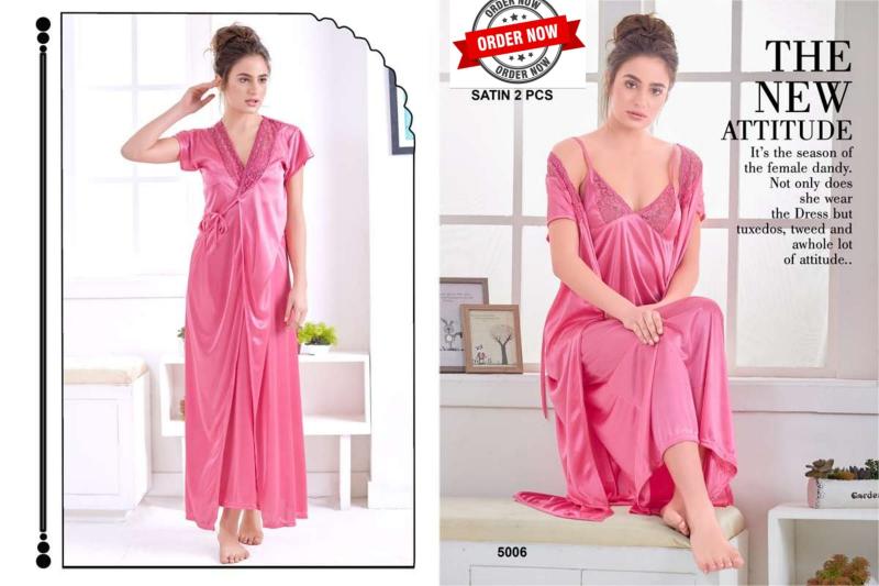 Summer Special Shinker Satin 2 Pcs Gown Nighty VOL.PC 458 Night dress for women wholesaler