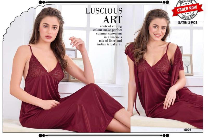 Summer Special Shinker Satin 2 Pcs Gown Nighty VOL.PC 458 Night dress for women wholesaler
