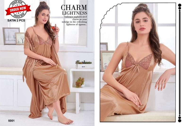 Summer Special Shinker Satin 2 Pcs Gown Nighty VOL.PC 458 Night dress for women wholesaler