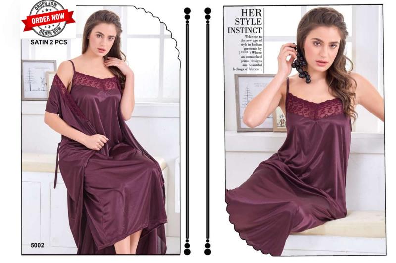 Summer Special Shinker Satin 2 Pcs Gown Nighty VOL.PC 458 Night dress for women wholesaler