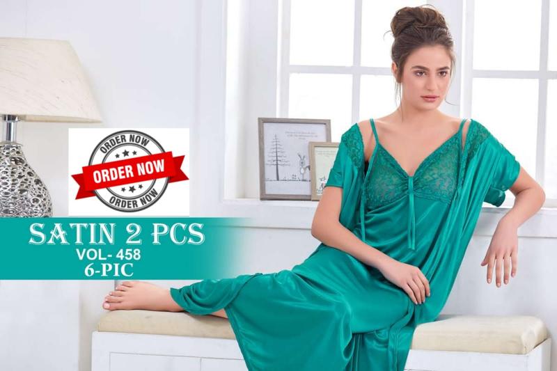 Summer Special Shinker Satin 2 Pcs Gown Nighty VOL.PC 458 Night dress for women wholesaler